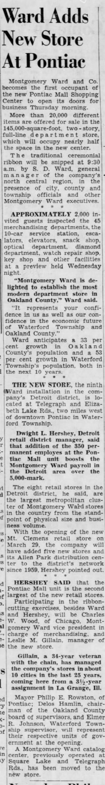 Summit Place Mall (Pontiac Mall) - Feb 01 1962 Article